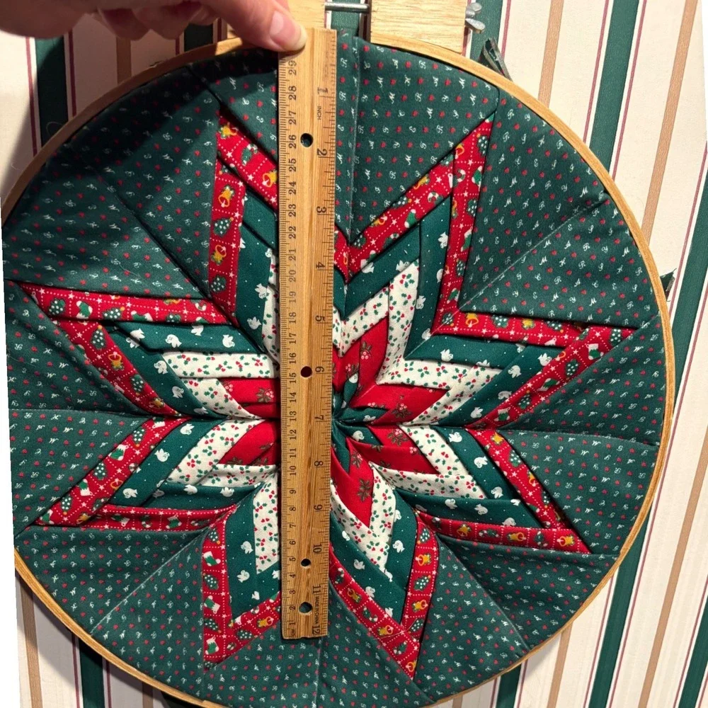 Vintage Handmade Quilted Star Wall Hanging Hoop Art Christmas Holiday Decor‎ 14